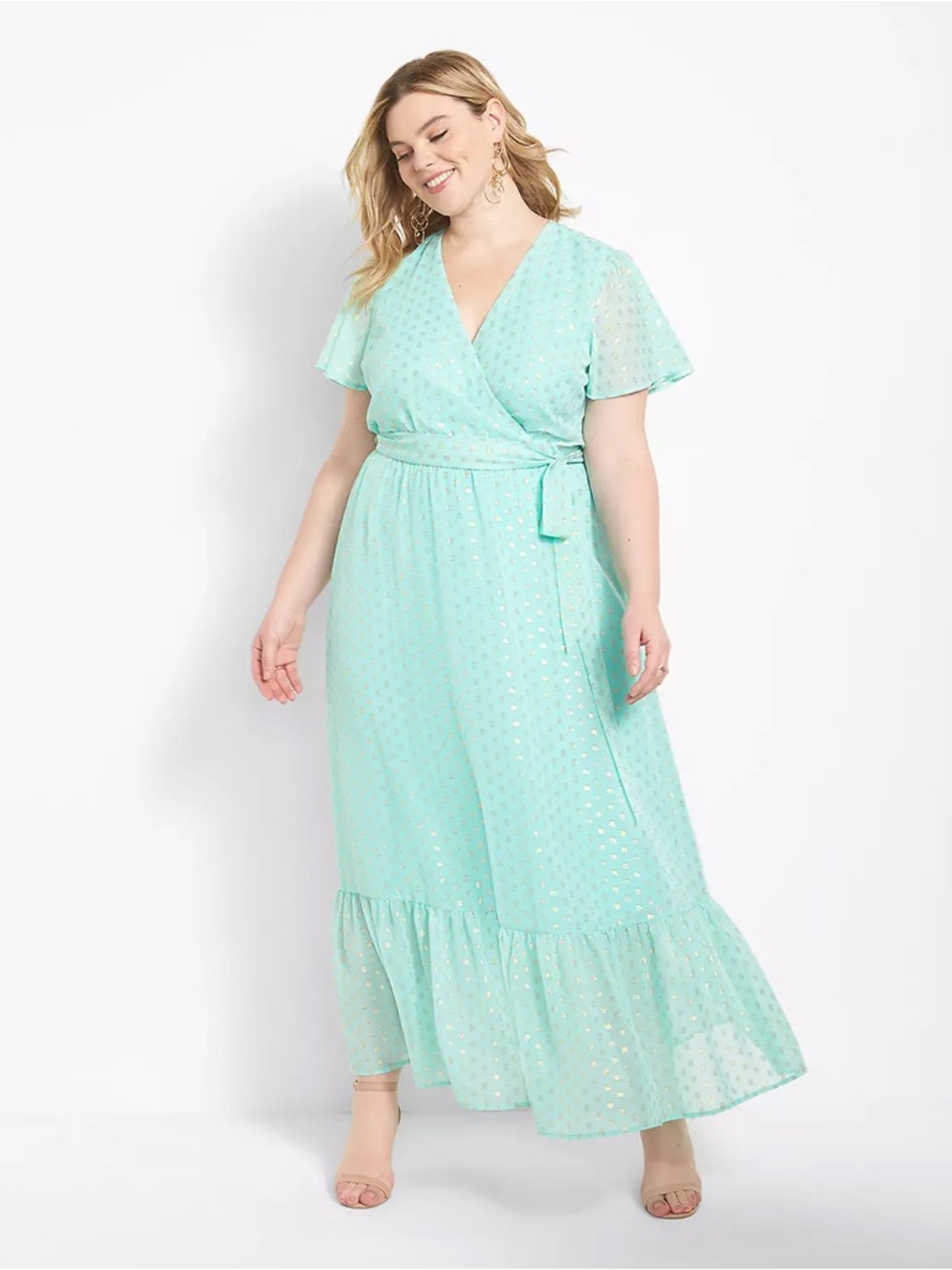 Lane Bryant Mint Green Wrap Maxi Dress with Belt